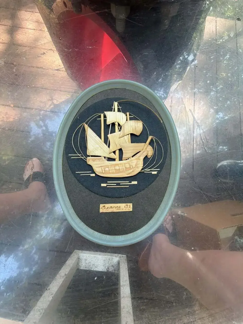 Vintage Straw Marquetry Ship Wall Art Plaque Odessa Ukraine Souvenir